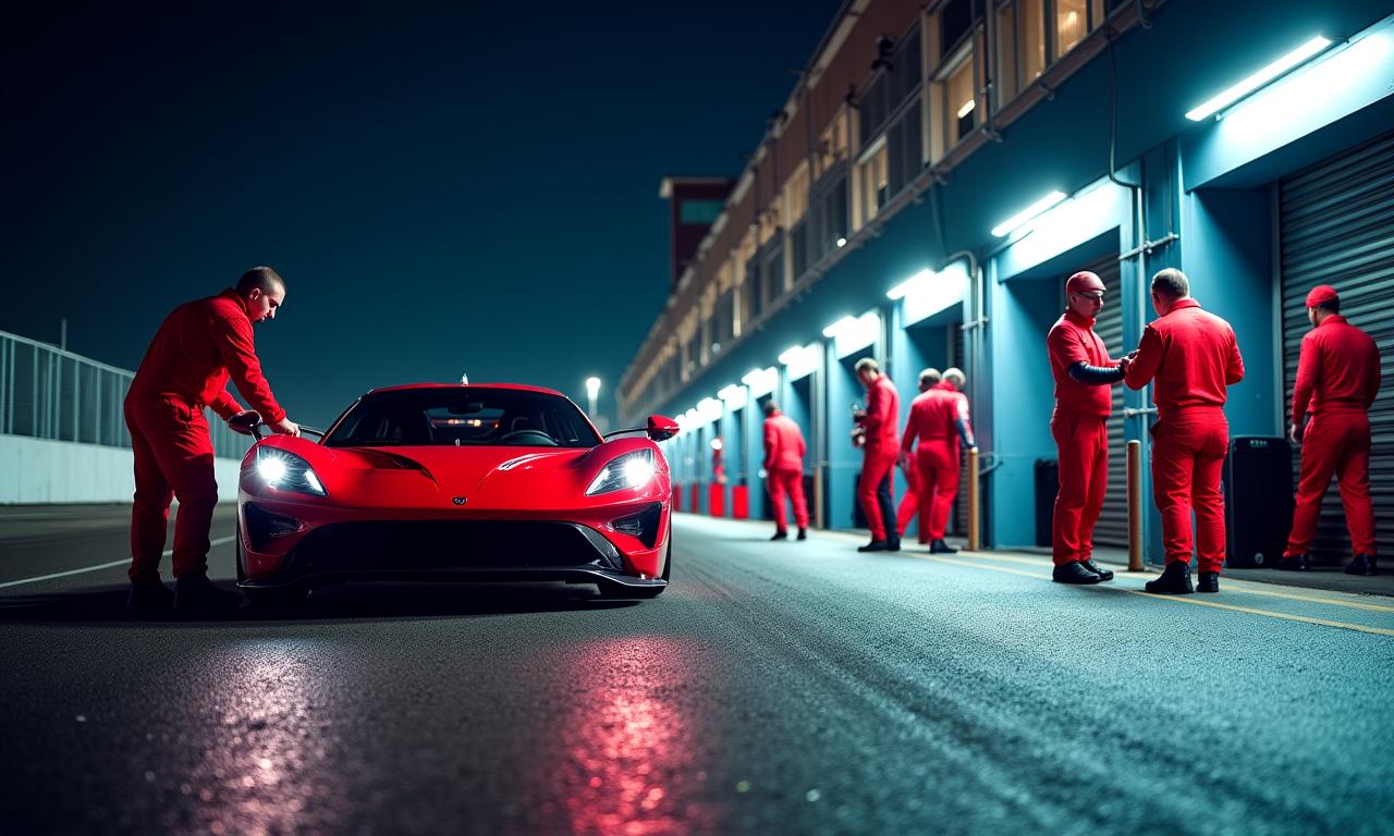 Vue panoramique d'un box de course Ventus Furia en pleine action